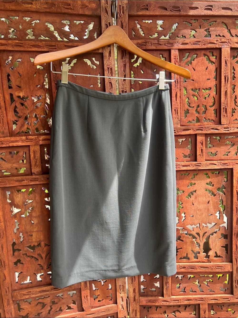Giorgio Armani Charcoal Fine Wool Pencil Skirt